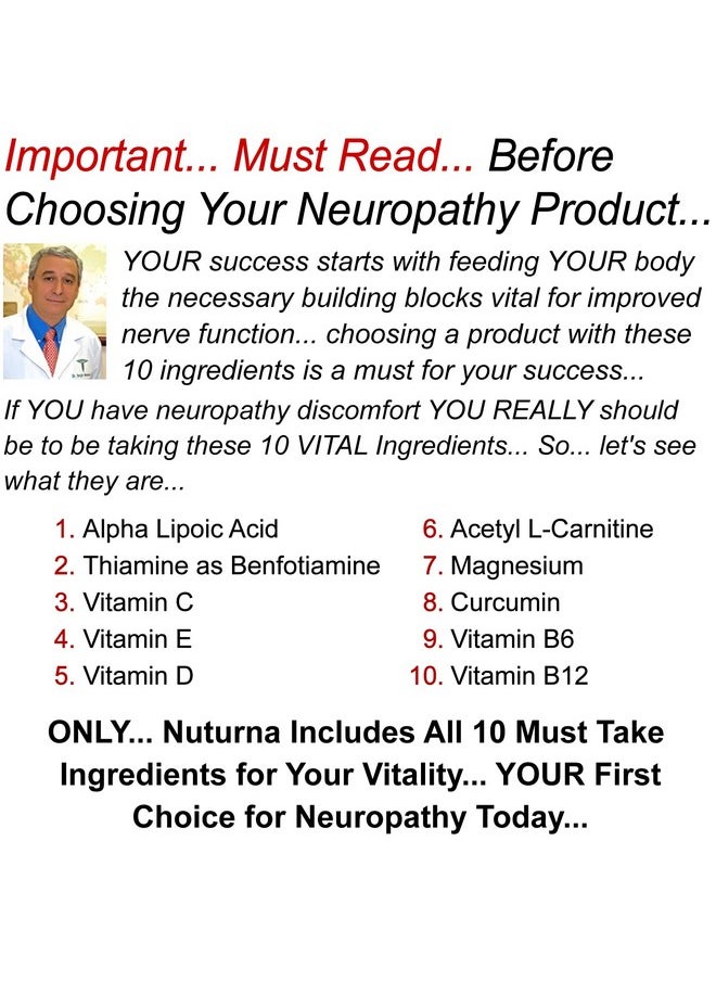 Nuturna - Neuropathy Nerve Nutritional Blend With 600 Mg Alpha Lipoic Acid Benfotiamine Peripheral Feet Hand Fingers Legs Toe Best Maximum Strength Natural Renew Vitamins 120 Pills - Image 1