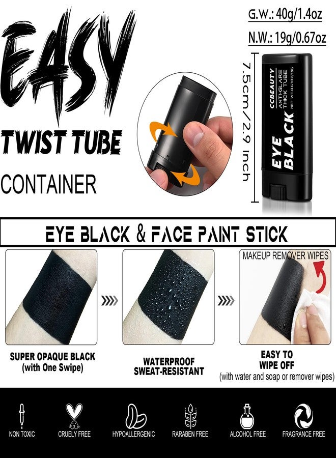 CCBeauty 3Pack Black Eye Black Stick Baseball, Halloween Face Paint Makeup, Sweatproof Drip Stick EyeBlack Football Sports Accessories, Professional Painting Kit for Cosplay Costume Party - Image 3