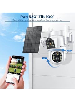 JORTAN 4MP Dual Lens Solar Wi-Fi Security Camera, HD Color Night Vision, IP66 Waterproof, Motion Detection, Motion Tracking, 7800 mAh High Capacity Battery, PTZ Control, Dual Monitoring Solar Outdoor Camera  - Image 3