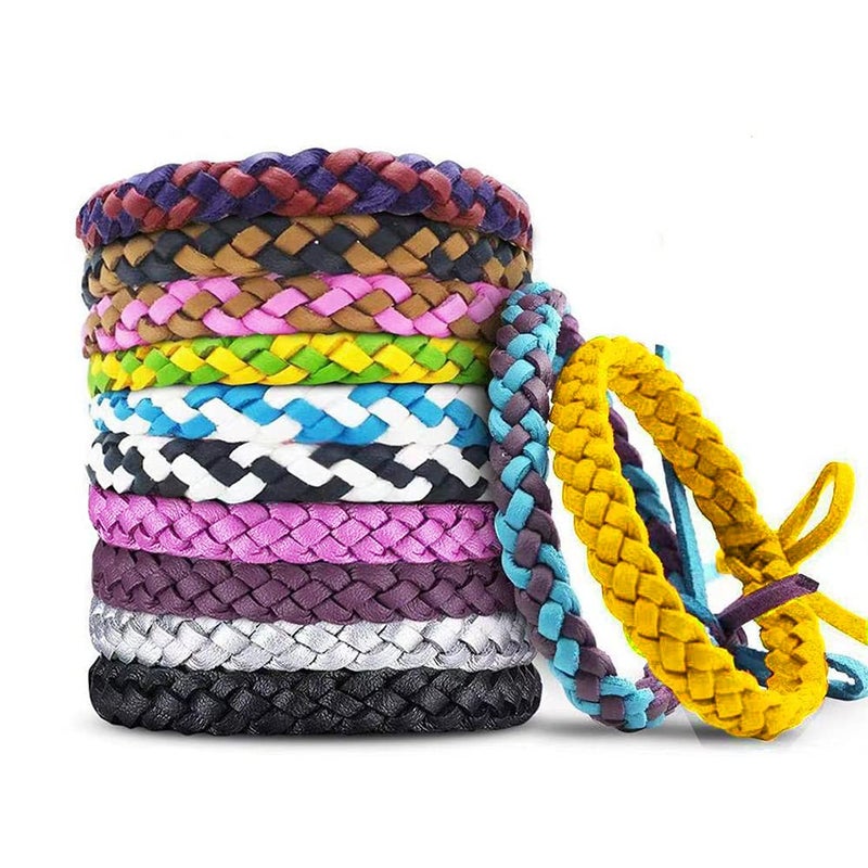 BuggyBands 12 Pack Mosquito Repellent Bracelets Individually Wrapped PU Leather Insect Bug Repellent Wrist Bands for Kids Adults Outdoor Camping Fishing Traveling 