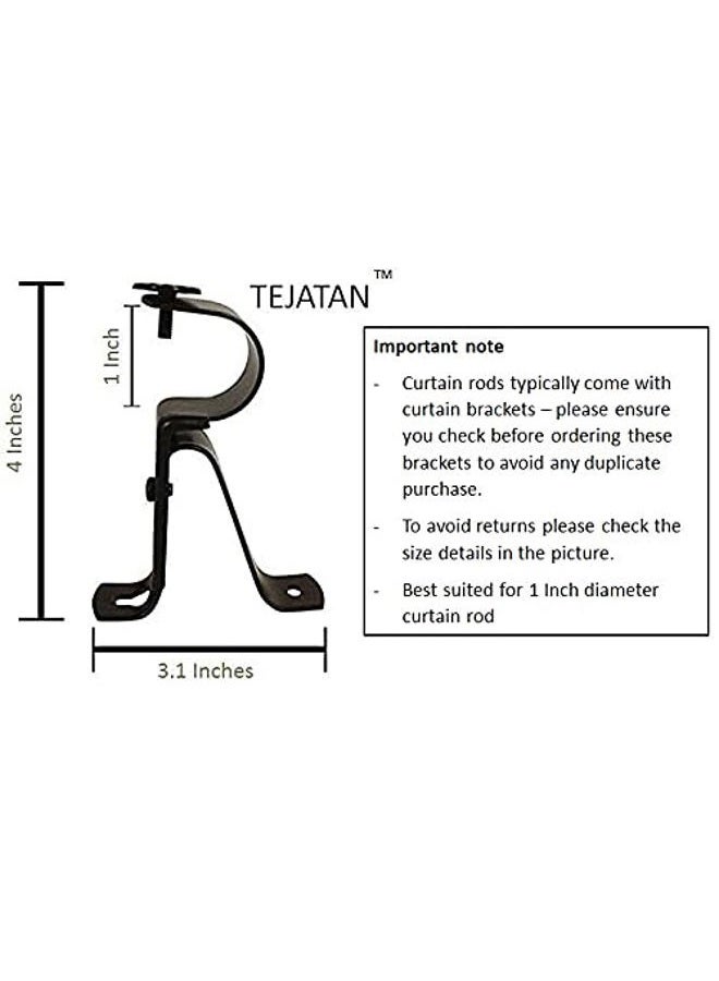 TEJATAN Curtain Rod Bracket for 1-Inch Diameter rods - (Set of 4 (2 Pairs, Black) (Can Also be Known as Curtain Rod Hangers, Drape Rod Hooks for Wall, Curtain rods Brackets, Curtain Rod Holders) - Image 2