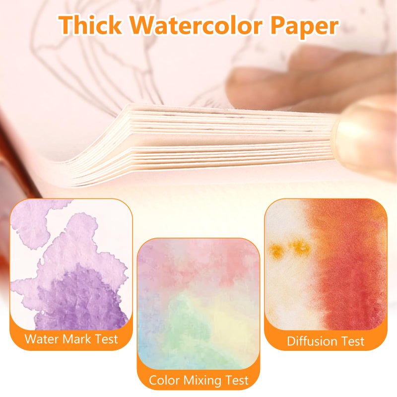 Mulyric 2-Pack Watercolor Painting Books for Adults & Beginners - All-in-One Creative Stress Relief Art Kit with 3-Fold Pad, 32 Pre-Printed Pages, 24 Colors & 2 Brushes (European + Serene Scenery) - Image 5