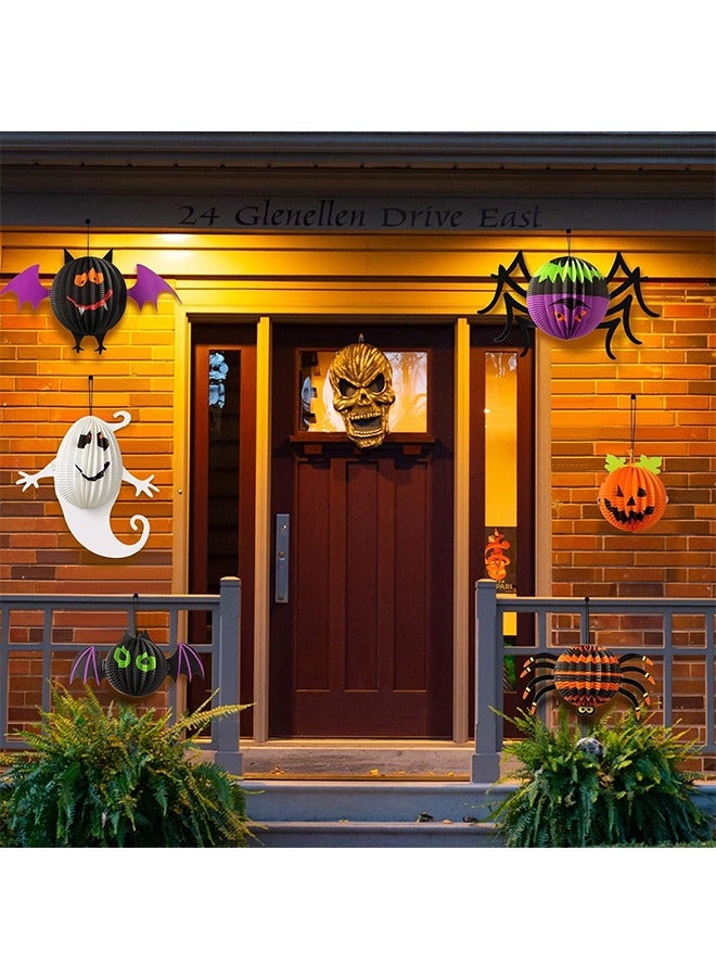JCB CHIC Halloween Paper Lantern Decoration, 6Pcs Hanging Paper Lanterns Includes Ghost Spider Bat and Pumpkin, 3D Folding Honeycomb Hanging Paper Ornaments for Halloween Party Decor - Image 1