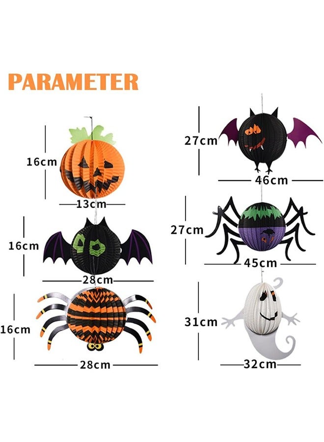JCB CHIC Halloween Paper Lantern Decoration, 6Pcs Hanging Paper Lanterns Includes Ghost Spider Bat and Pumpkin, 3D Folding Honeycomb Hanging Paper Ornaments for Halloween Party Decor - Image 2