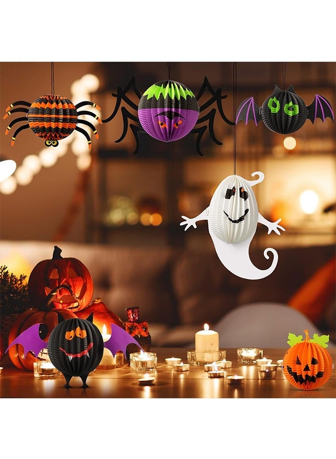 JCB CHIC Halloween Paper Lantern Decoration, 6Pcs Hanging Paper Lanterns Includes Ghost Spider Bat and Pumpkin, 3D Folding Honeycomb Hanging Paper Ornaments for Halloween Party Decor - Image 3