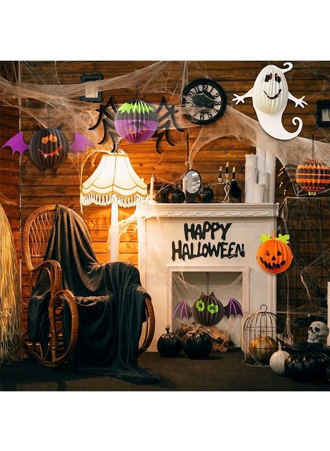 JCB CHIC Halloween Paper Lantern Decoration, 6Pcs Hanging Paper Lanterns Includes Ghost Spider Bat and Pumpkin, 3D Folding Honeycomb Hanging Paper Ornaments for Halloween Party Decor - Image 4