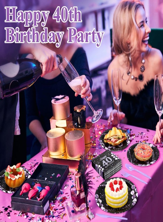 Pickmesh 400 Pcs 40th Birthday Party Supplies Purple Black Happy 40th Birthday Decorations Include Disposable Paper Plates Napkins Cups Cutlery for Men Women Party Serve 50 - Image 4