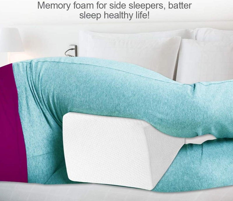MAHAVEER COTTON Mahaveer Cotton Orthopedic Memory Foam Knee Pillow Leg Positioner Wedge Pillow Side Sleeper Sciatica Relief Pillows for Adults Knock Knee Corrector for Sleeping Washable Cover White - Image 2