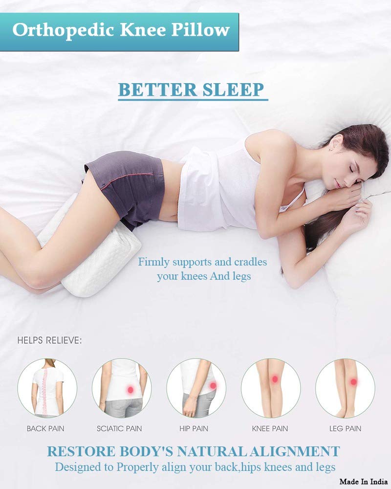MAHAVEER COTTON Mahaveer Cotton Orthopedic Memory Foam Knee Pillow Leg Positioner Wedge Pillow Side Sleeper Sciatica Relief Pillows for Adults Knock Knee Corrector for Sleeping Washable Cover White - Image 3