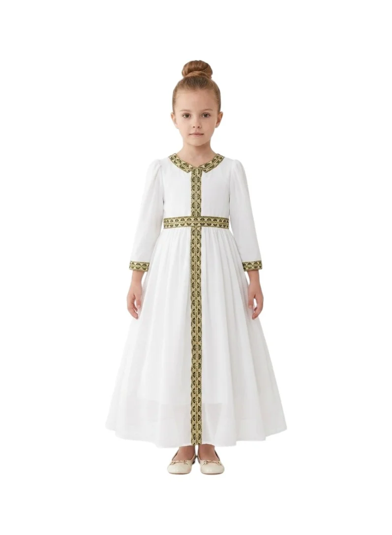 Bidani Majestic White Embroidered-Trim Jalabiya