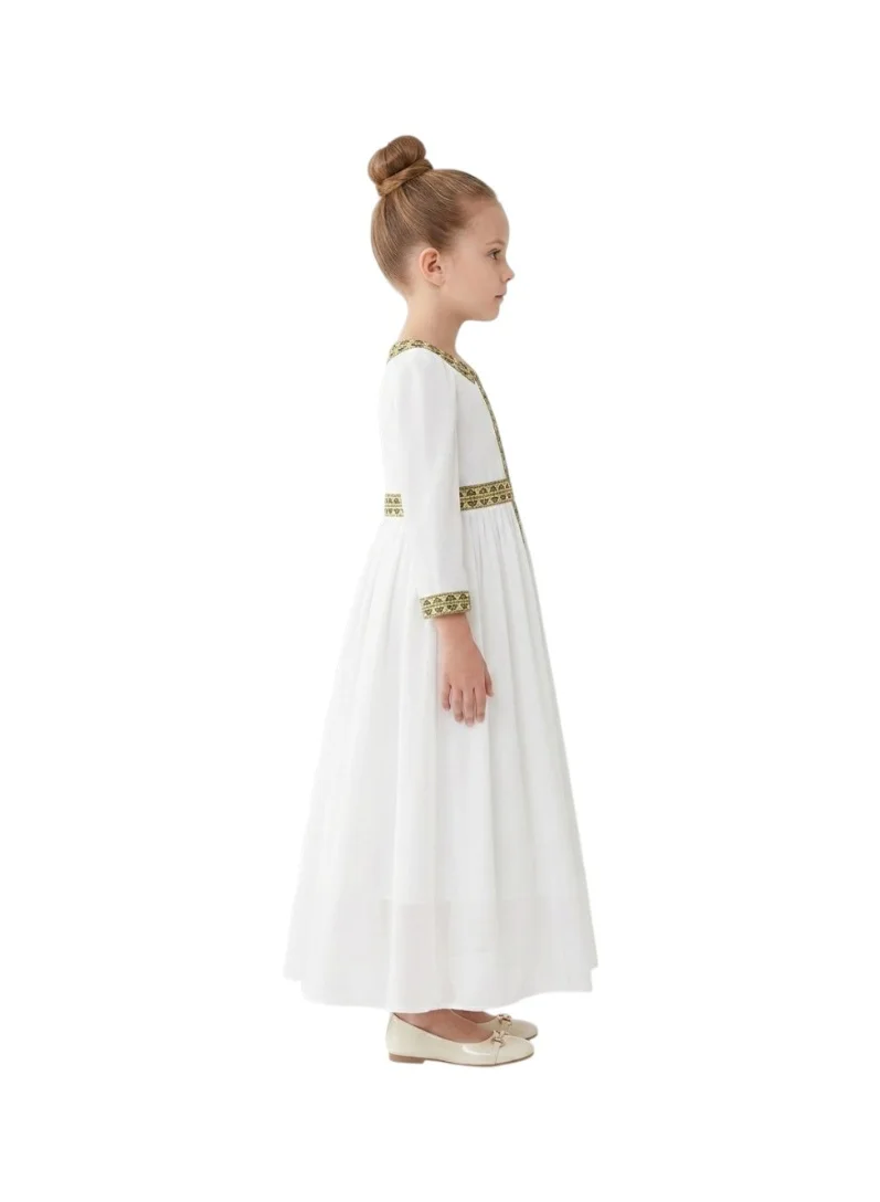 Bidani Majestic White Embroidered-Trim Jalabiya