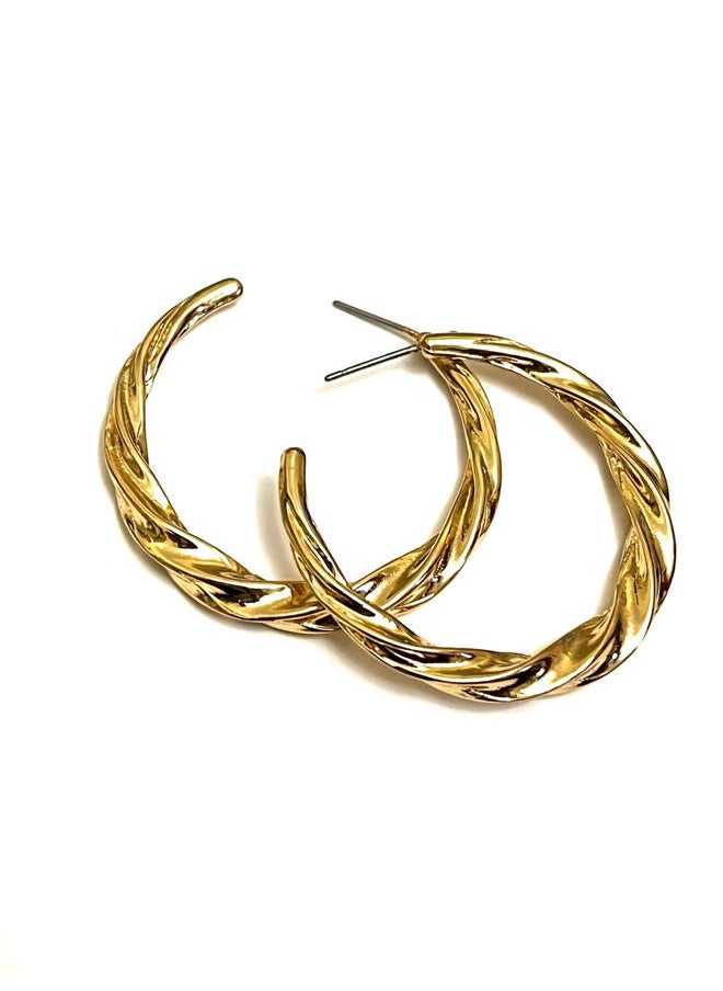Trio Earrings - Crimped Gold Semi Circled Earrings - Image 1