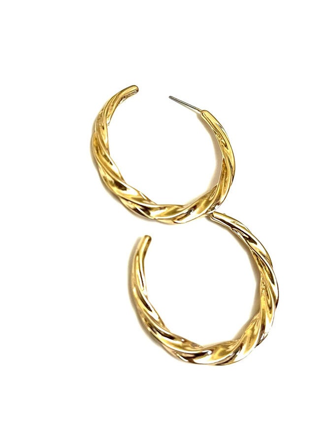 Trio Earrings - Crimped Gold Semi Circled Earrings - Image 1