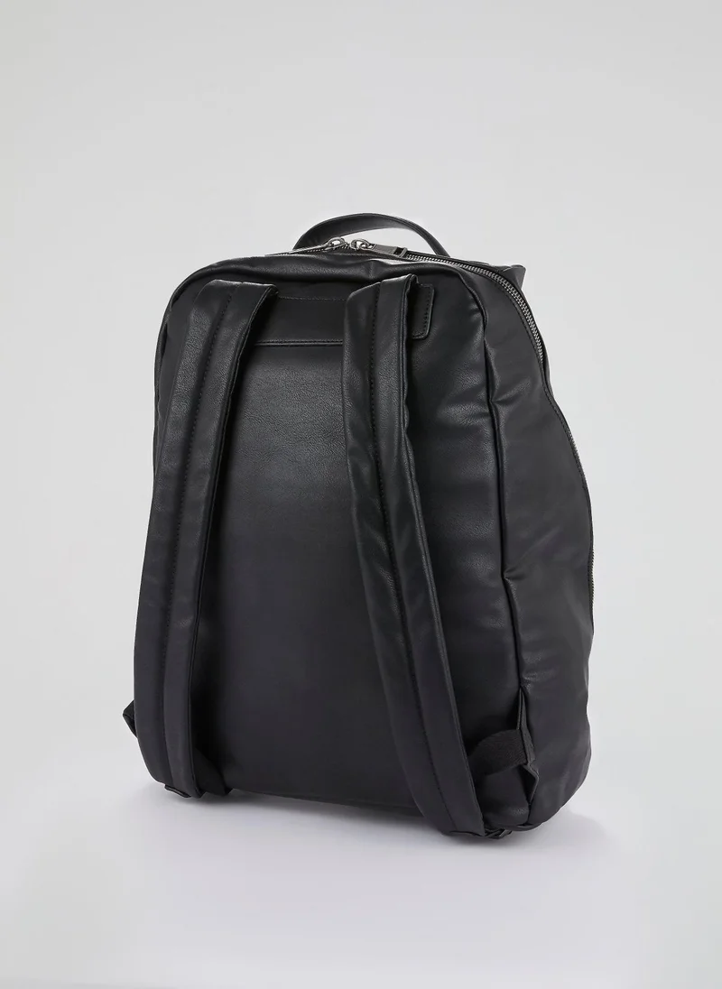 BIKKEMBERGS  Black Logo Tape Leather Backpack for Men | Best Price UAE