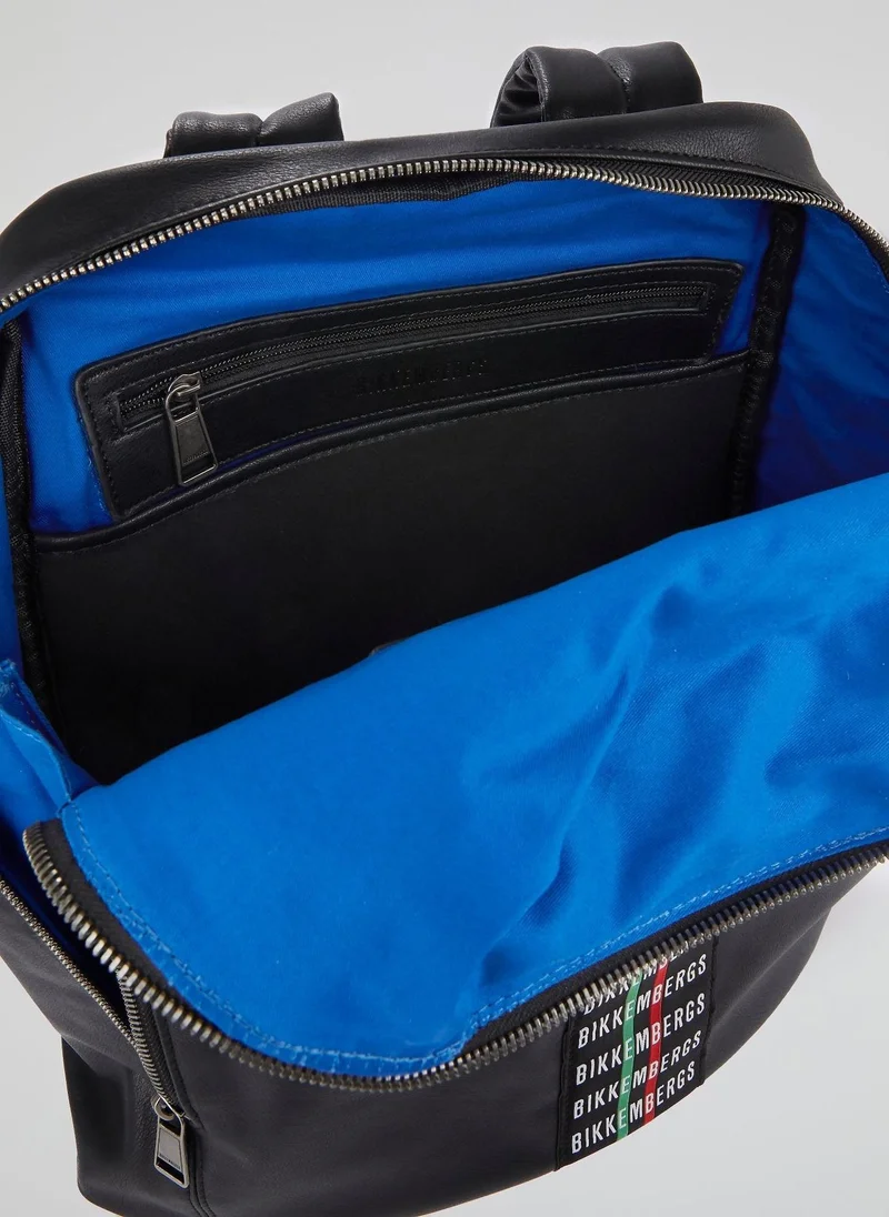 BIKKEMBERGS  Black Logo Tape Leather Backpack for Men | Best Price UAE