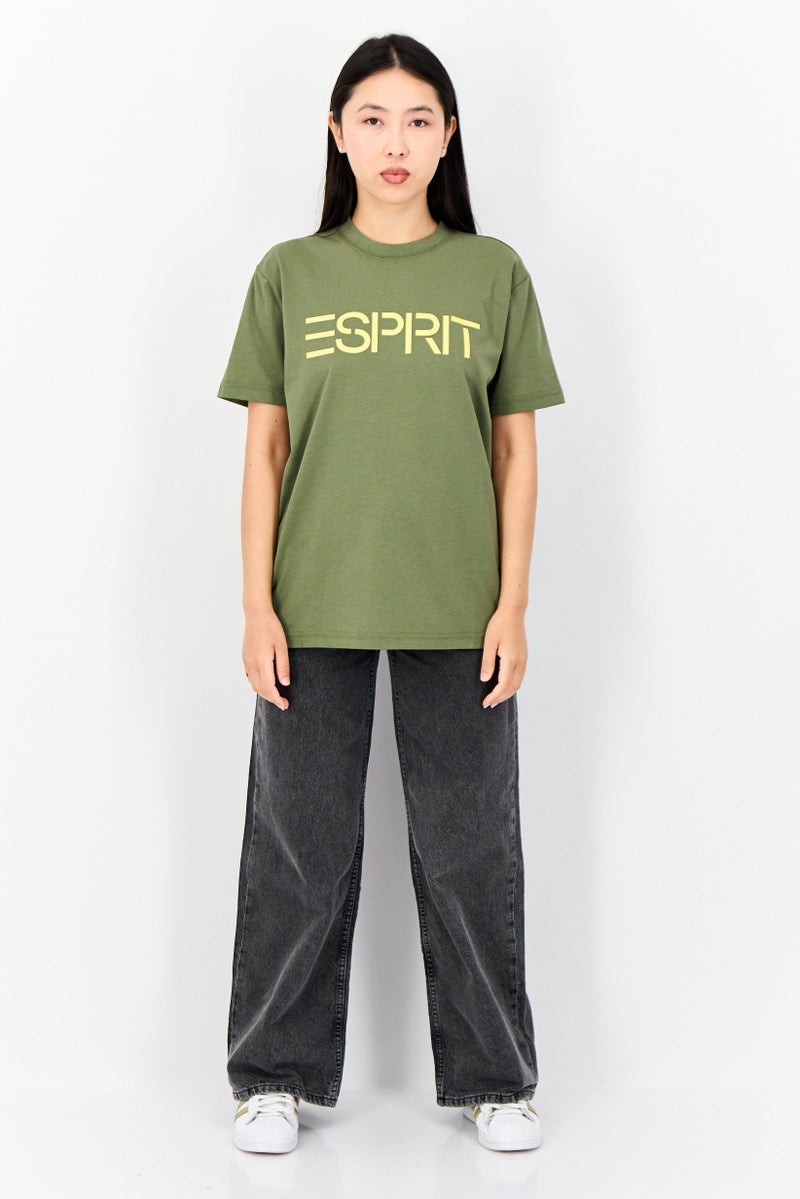 ESPRIT Women Crew Neck Short Sleeve Brand Logo T-Shirt, Olive - Image 4