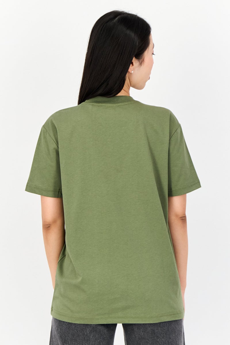 ESPRIT Women Crew Neck Short Sleeve Brand Logo T-Shirt, Olive - Image 2