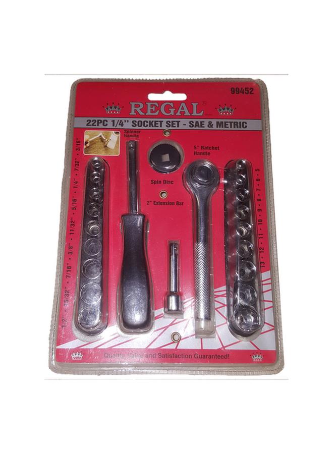 Regal Tools 22-Piece SAE/Metric Socket Set Silver 1/4inch 