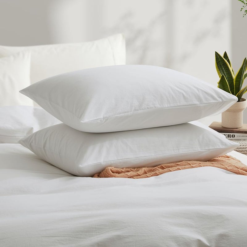 LOVQUE White Duvet Cover Full Size, 100% Washed Cotton Linen Like Bedding Set with Zipper Closure (No Comforter), 80x90 Inches - Image 3