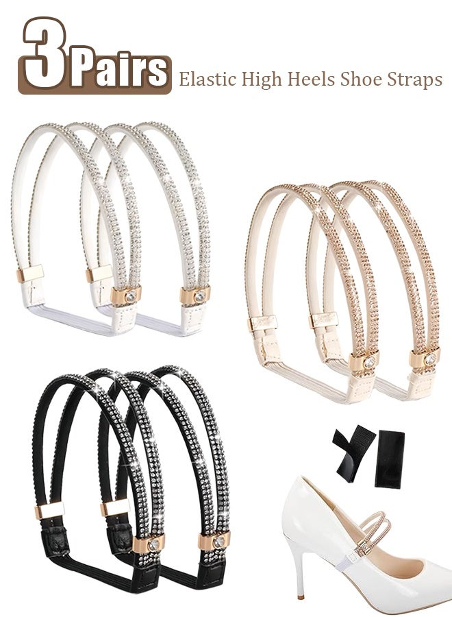 3 Pairs Elastic High Heels Shoe Straps - Rhinestone Detachable Shoe Belt for Women, Reusable Adjustable Heel Straps for Sandals & Slippers - Image 1