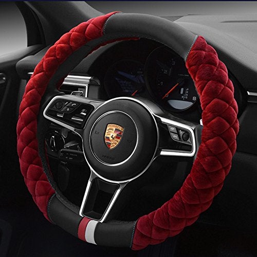Cxtiy Universal Car Steering Wheel Cover Fluffy Winter Plush Steering Wheel Cover (A-Wine red) - Image 2