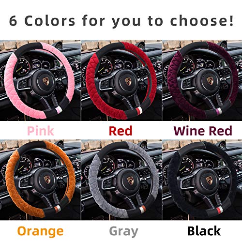 Cxtiy Universal Car Steering Wheel Cover Fluffy Winter Plush Steering Wheel Cover (A-Wine red) - Image 4