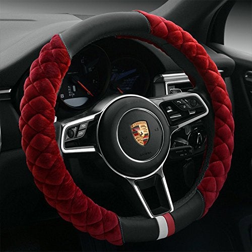 Cxtiy Universal Car Steering Wheel Cover Fluffy Winter Plush Steering Wheel Cover (A-Wine red) - Image 1