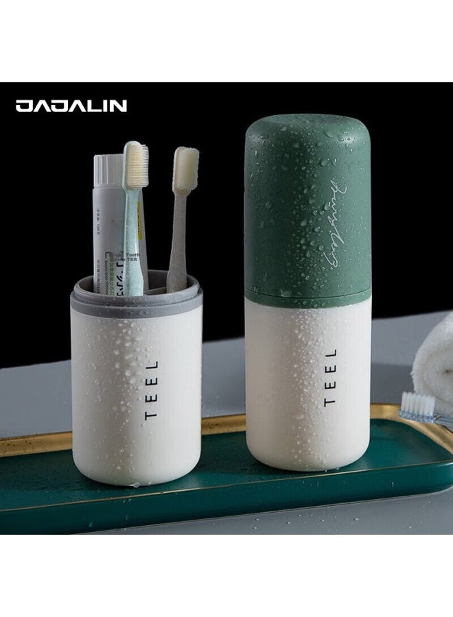 JAJALIN Jajalin Travel Toiletry Cup Set With 2 Detachable Toothbrush Cups, Creative Simple Toothbrush Holder Box, Travel Toiletry Cup Set, Light Green - Image 1