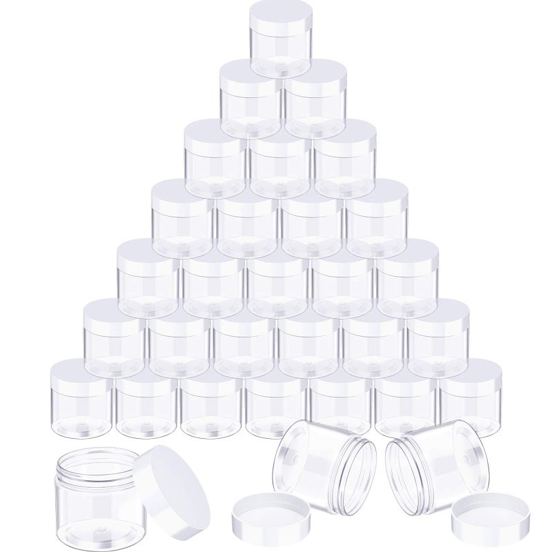 SATINIOR 24 Pieces Empty Clear Plastic Jars with Lids Round Storage Containers WideMouth for Beauty Product Cosmetic Cream Lotion Liquid Butter Craft and Food White Lid3 oz