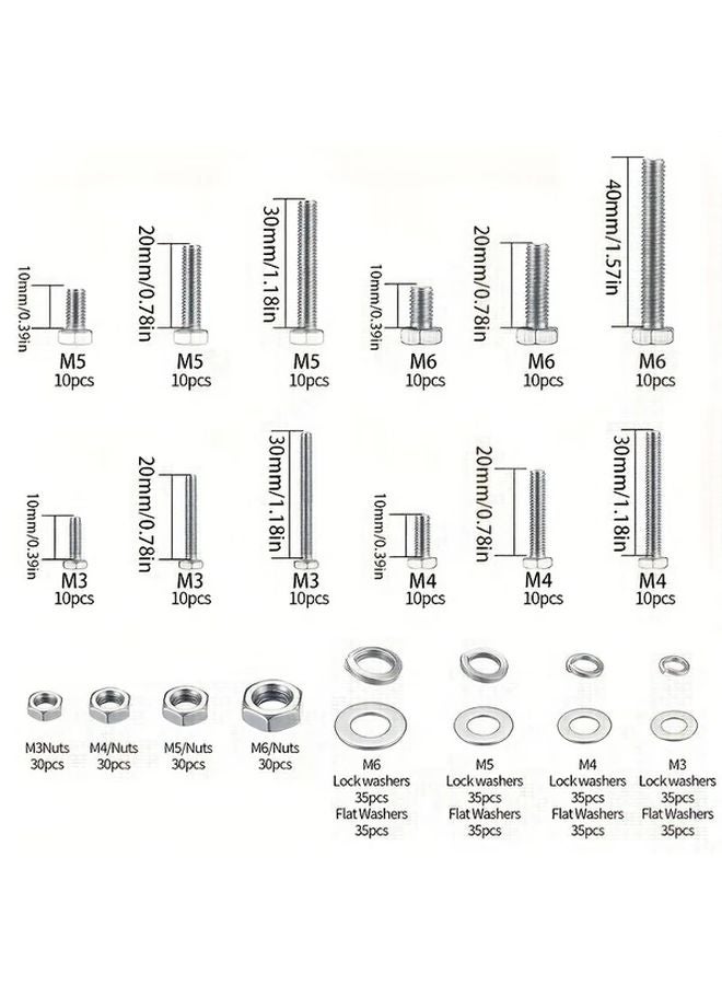 520pcs M3 M4 M5 M6 Stainless Steel Hex Head Bolts Nuts Washers Kit Heavy Duty - Image 3