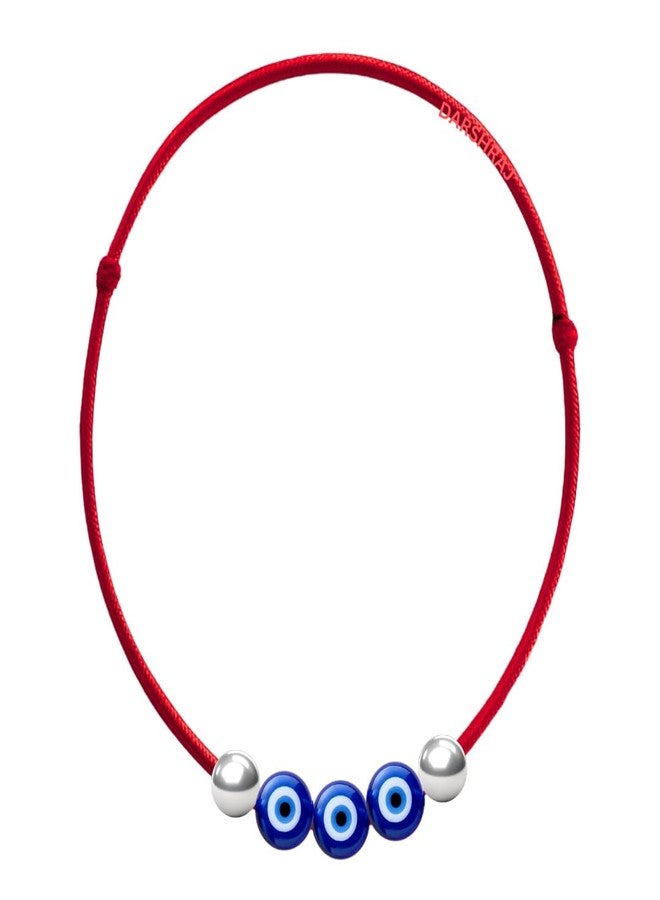 DARSHRAJ 925 Sterling Silver Red Thread Anklet with 2 Silver Balls & 3 Evil Eye | Handmade Anklet for Women & Girls - Image 1