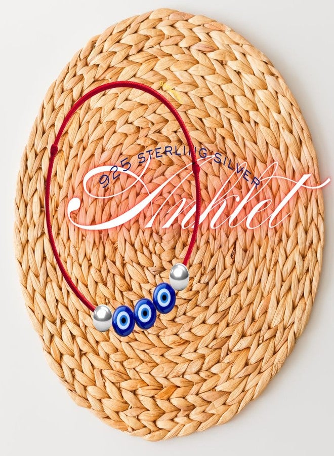 DARSHRAJ 925 Sterling Silver Red Thread Anklet with 2 Silver Balls & 3 Evil Eye | Handmade Anklet for Women & Girls - Image 3