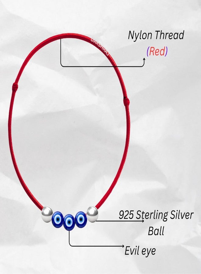 DARSHRAJ 925 Sterling Silver Red Thread Anklet with 2 Silver Balls & 3 Evil Eye | Handmade Anklet for Women & Girls - Image 4