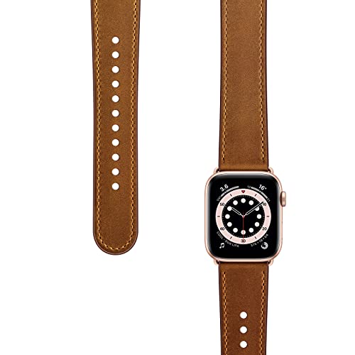 OUHENG Leather Bands Compatible with Apple Watch Band 49mm/46mm/45mm/44mm/42mm, Genuine Leather Strap for iWatch Ultra 3/2/1 & SE 3/2/1 Series 11 10 9 8 7 6 5 4 3 2 1 (Retro Brown/Rose Gold) - Image 3