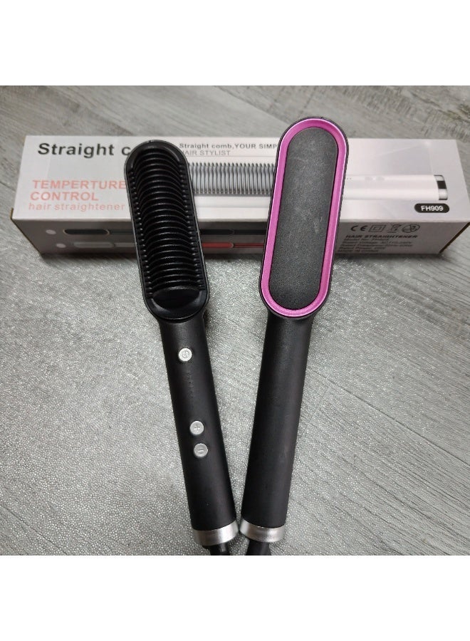 Cross-border hot-selling straightening comb, dual-use for straightening and curling hair, inner opening for bangs, styling, and adding volume. Amazon electric hot comb. - Image 1