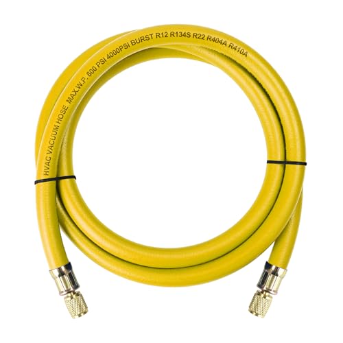Elyaspedy 2025 Upgrade 3/8" Diameter Hose, 1/4" FL to 1/4" FL Vacuum Certified Refrigerant Hose,6-Feet,for R410A and all Common Refrigerants- 800 PSI Working Pressure,Yellow - Image 1