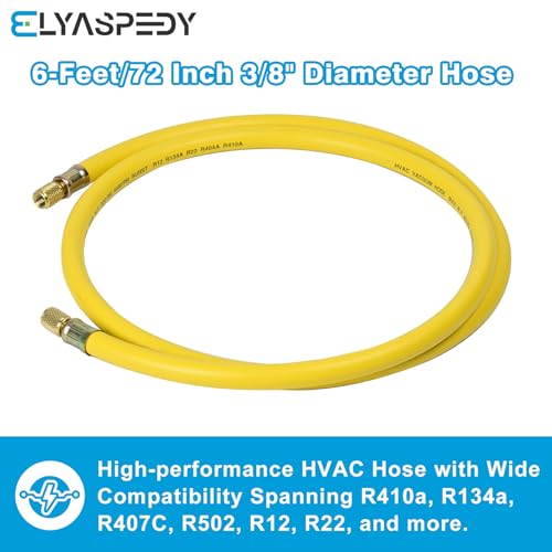 Elyaspedy 2025 Upgrade 3/8" Diameter Hose, 1/4" FL to 1/4" FL Vacuum Certified Refrigerant Hose,6-Feet,for R410A and all Common Refrigerants- 800 PSI Working Pressure,Yellow - Image 2