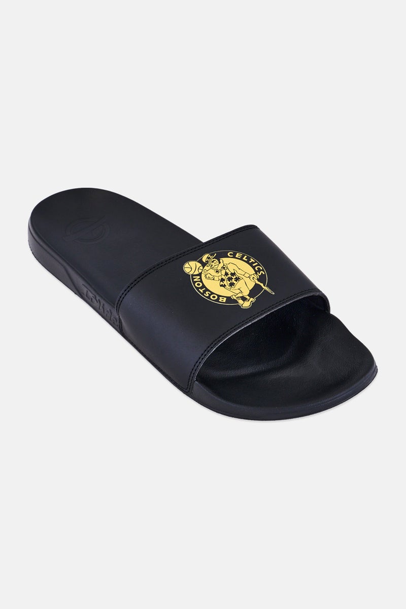 ISlide Men Boston Celtics Gold Slip On Slides, Black - Image 1