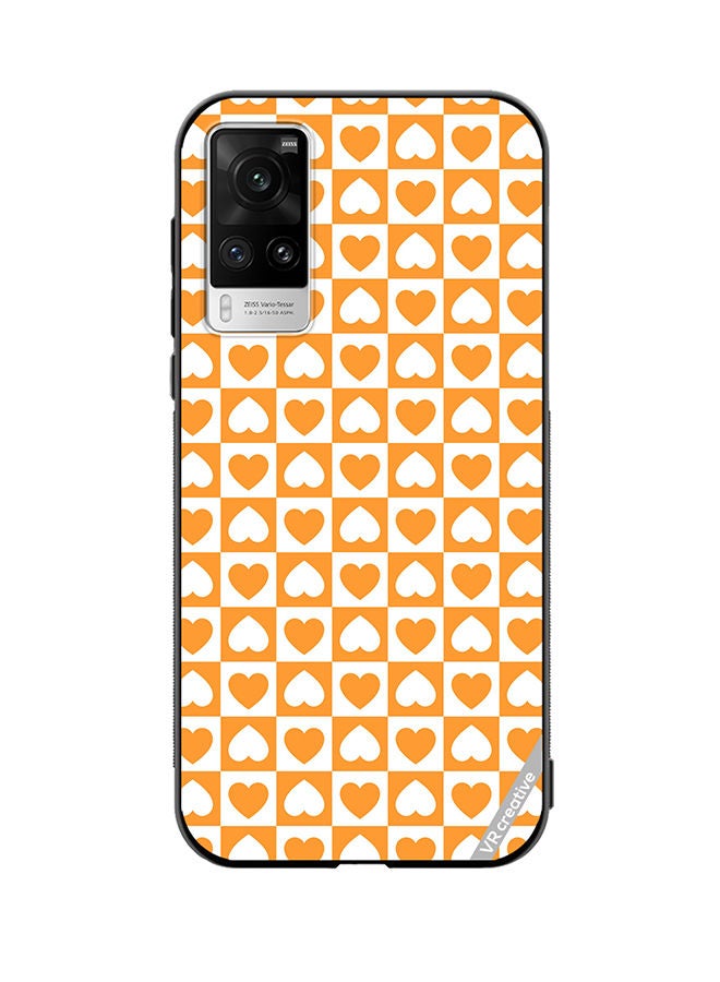 VR CREATIVE Protective Case Cover For Vivo X60 Pro Seamless Pattern With White And Orange Checkerboard And Hearts Design Multicolour - Image 1