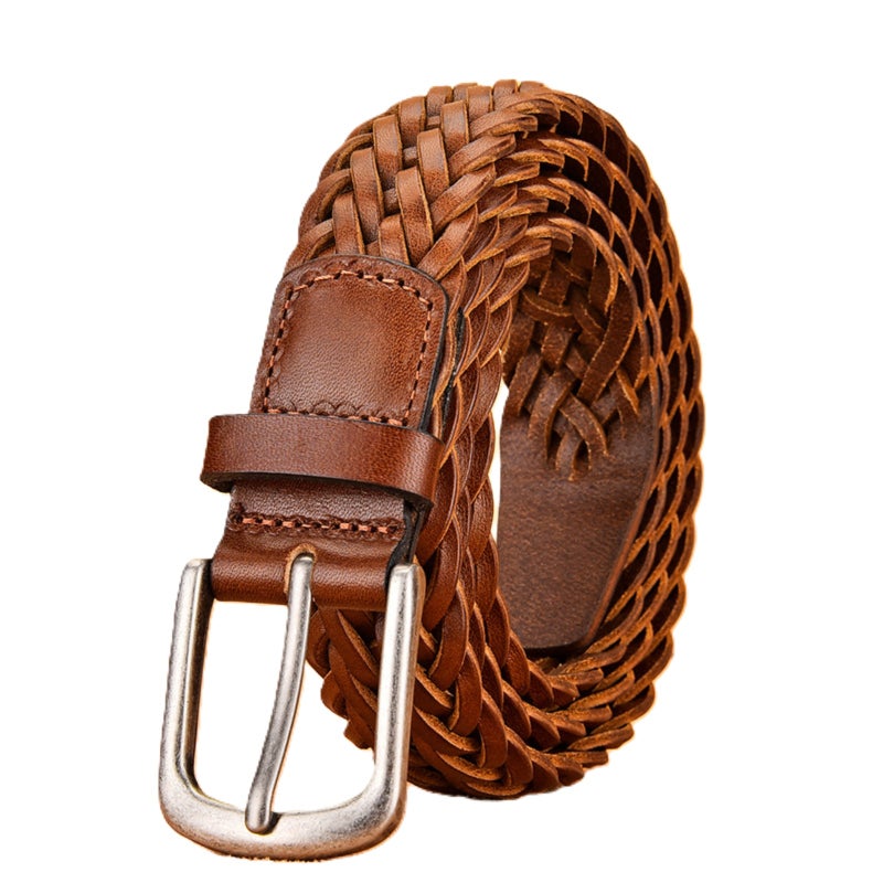 Braided belt Casual pin buckle First layer cowhide hollow hand woven belt - Image 1