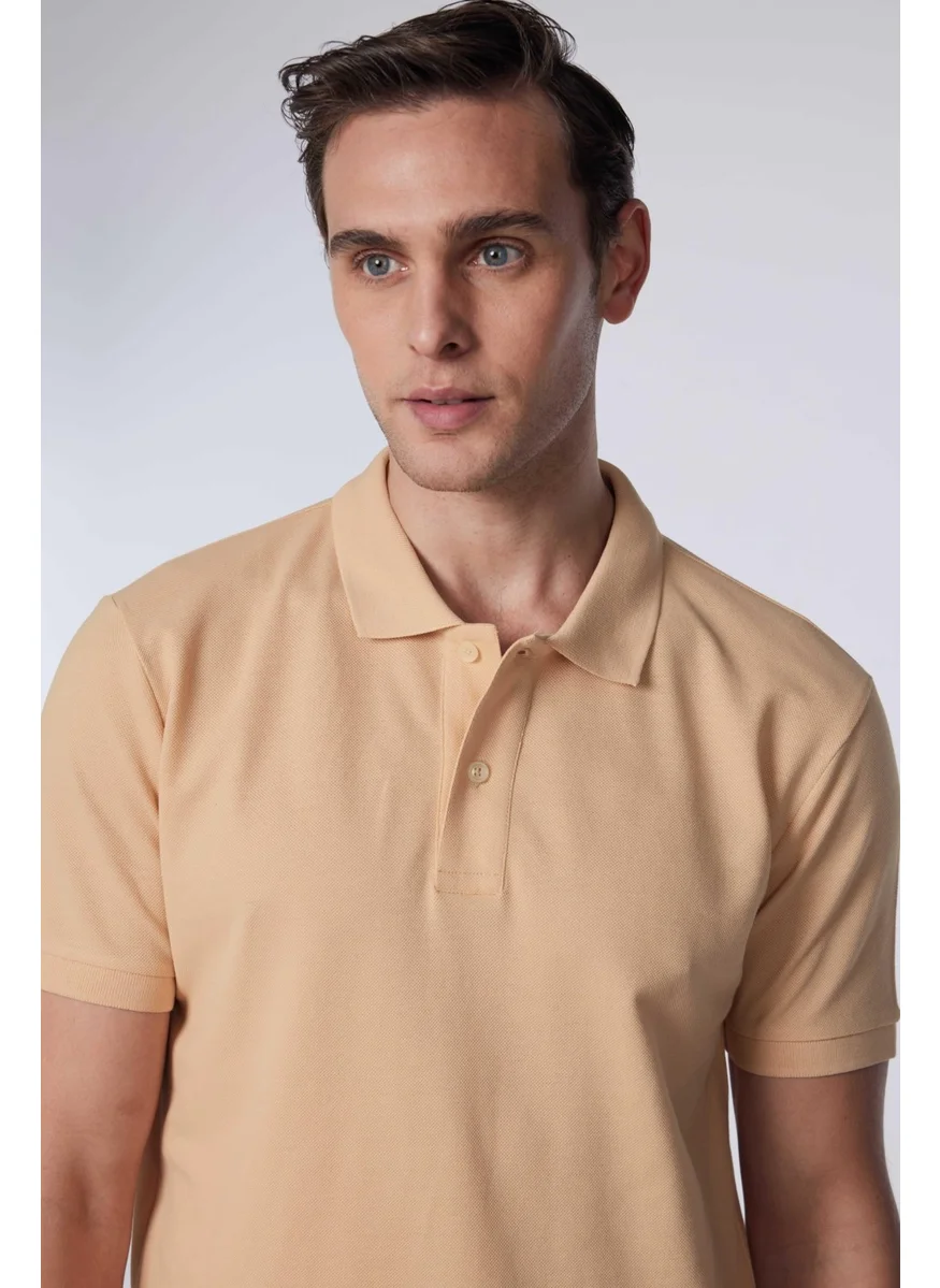 تودورس Men's Slim Fit Narrow Cut Cotton Plain Pique Cream Polo Collar T-Shirt