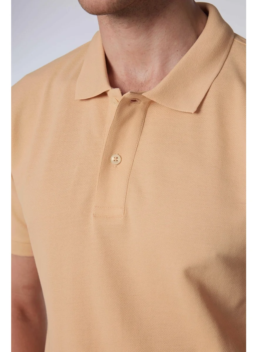 تودورس Men's Slim Fit Narrow Cut Cotton Plain Pique Cream Polo Collar T-Shirt