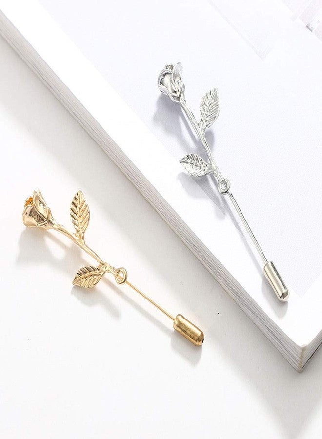 MINGHUA Fashion Men Rose Floral Lapel Stick Brooch Pin Suit Tuxedo Corsage Accessory (Silver) - Image 3