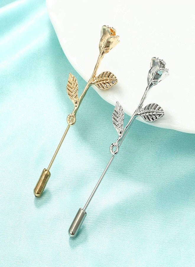 MINGHUA Fashion Men Rose Floral Lapel Stick Brooch Pin Suit Tuxedo Corsage Accessory (Silver) - Image 2