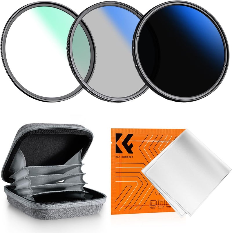 Elegant appearance 77mm UV/CPL/ND2-400 Lens Filters Kit (3 PCS)-18 Multi-Layer Coatings, UV + Polarizer + Variable ND Lens Filters Kit (1-9 Stops) + Cleaning Cloth+ Filter Pouch for Camera Lens (K-Series) Budget global standard quality - Image 1