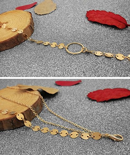 Suyi Stylish Layered Sequins Choker Necklace with Thin Long Chain Pendant for Women Lady A-Gold - Image 5