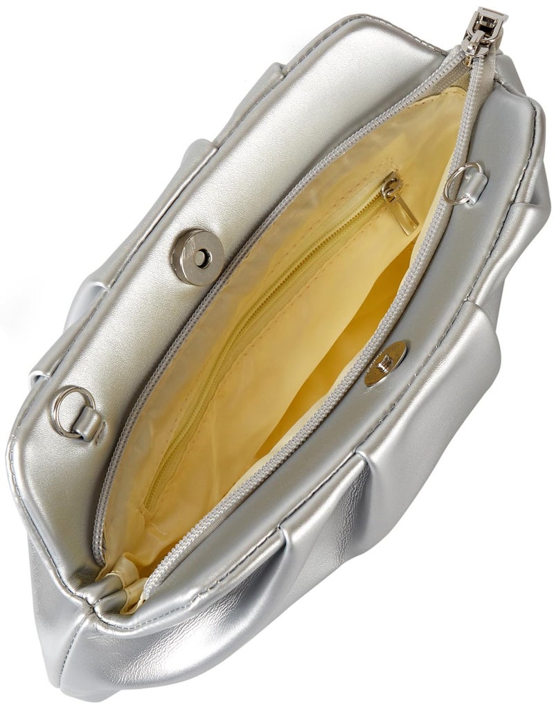 FanChris Evening Bag for Women Ruched Clutch Purse Detachable Metal Chain Crossbody Bag(silver) - Image 3