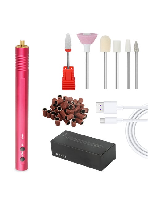 Jmd103 Portable Electric Nail Drill Rechargeable Mini Polishing Pen Cordless Rechargeable Acrylic Nails Dill Manicure Usb Plug - Red
