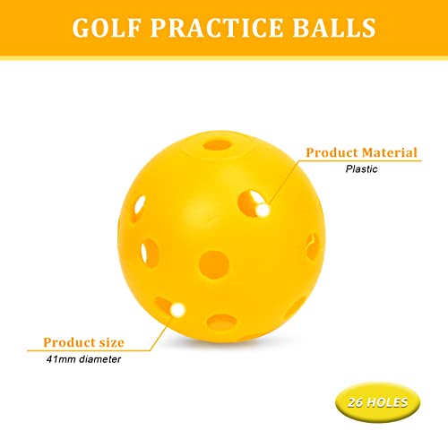 Bac-kitchen 50 Pack Plastic Golf Balls Practice Limited Flight Golf Training Ball Hollow Swing Practice Indoor Balls with Mesh Drawstring Bag for Backyard Driving Range or Outdoor (Yellow) - Image 3