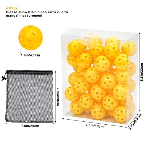 Bac-kitchen 50 Pack Plastic Golf Balls Practice Limited Flight Golf Training Ball Hollow Swing Practice Indoor Balls with Mesh Drawstring Bag for Backyard Driving Range or Outdoor (Yellow) - Image 2